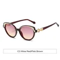 Modische runde Sonnenbrille in Weinrot mit Gläsern in Rosa-Braun-Verlauf für Damen - Weinroter Rahmen Rosa-Braunes Glas