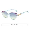 Modische runde Sonnenbrille mit blauem Rahmen und blau-gelbem Farbverlauf für Damen - Blauer Rahmen Blau-Tee Gläser