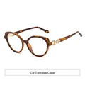 Fashionable tortoise shell cat-eye sunglasses with gold metal chain temple detail - Tortoise Frame Clear Lens