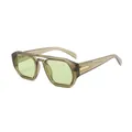 Retro pilot sunglasses with translucent brown frames and light green square lenses - Green Frame / Green Lens
