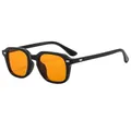 Fashionable square black frame sunglasses with orange lenses and silver metal rivets - Glossy Black Frame Orange Lens