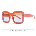 Lunettes de soleil carrées oversize avec monture marbrée rose orange et verres dégradés - Monture Rose Orange Verre Brun Bleu