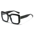 Chic black oversized square sunglasses with textured 3D geometric frame for a trendy look - Bright Black Frame Clear Lens