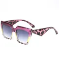 Cat eye sunglasses featuring purple and yellow tricolor frame with leopard print arms - Purple Yellow Gradient Grey
