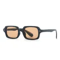 Retro square frame sunglasses with black frame, amber lenses and silver rivet details - Black Frame Tea Lens