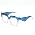 Cat eye sunglasses in blue and pink gradient frame with geometric wide temples - Blue Pink Clear Lens