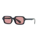 Retro square sunglasses with thick black frame, silver rivets, and red tinted lenses - C3 Black Frame Pink Lens