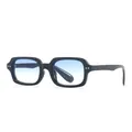 Retro black square frame sunglasses with blue gradient lenses and silver rivet accents - C4 Black Frame Gradient Blue