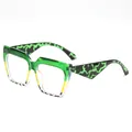 Fashionable green and yellow oversized cat-eye sunglasses for women with patterned temples - Green Yellow Clear Lens