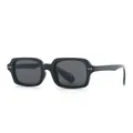 Retro square frame black sunglasses with decorative silver rivets and dark grey lenses - C1 Black Frame Grey Lens