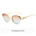 Chic beige cat-eye sunglasses with brown blue gradient lenses and gold metal accents - Beige Frame Brown Blue Lens