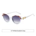 Fashionable white sunglasses with gradient gray lenses and gold braided metal detail - White Frame Gradient Grey