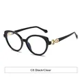 Retro round cat-eye thick black frame glasses with gold infinity metal accents - Black Frame Clear Lens