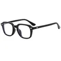 Fashionable square black frame sunglasses with blue reflective lenses and metal studs - Shiny Black Anti-blue Light