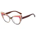 Μοντέρνα oversized γυαλιά blue light cat-eye με λεοπάρ σχέδιο και κόκκινες λεπτομέρειες - Διαφανές Κόκκινο Ταρταρούγα