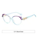 Fashion round sunglasses with transparent blue frame and gold metal hinges - Blue Frame Transparent Lens