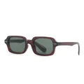 Retro square tortoiseshell sunglasses with dark green lenses and silver rivet accents - C5 Tea Frame Green Lens