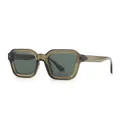Retro olivgrüne, durchscheinende quadratische Sonnenbrille mit dickem Rahmen und Gläsern - C6 Olivgrüner Rahmen Grüne Gläser