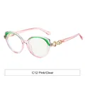 Pink transparent cat eye sunglasses with gold infinity metal detail on frames - Pink Frame Clear Lens