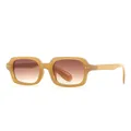 Vintage rectangle sunglasses with transparent amber frames and gradient coffee lenses - C6 Orange Frame Gradient Tea Lens