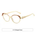 Chic beige cat-eye sunglasses with golden hollow spiral temples and clear lenses - Rice White Frame Clear Lens