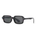 Retro rectangle sunglasses featuring dark tortoise shell frames and silver rivet accents - C7 Tortoise Frame Black Gray Lens