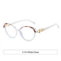 Cat eye white frame glasses with brown gradient trim and gold hollow metal detail - White Frame Transparent Lens