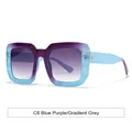 Square blue purple gradient sunglasses with grey lenses and geometric texture - Blue Purple Frame Gradient Grey