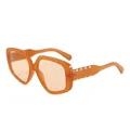 Lunettes de soleil carrées orange translucides avec monture géométrique et accents dorés - Ambre Brun Thé Léger