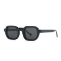 Modern square thick frame sunglasses in glossy black with dark grey UV protective lenses - Black Frame Black Grey Lens