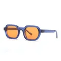 Retro square sunglasses with translucent blue frame and bright orange lenses - Blue Frame Orange Lens
