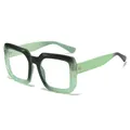 Square fashion sunglasses with black and green gradient marble textured frames - Green Black Frame Clear Lens