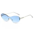 Trendy rimless butterfly sunglasses with blue gradient lenses and silver metal temples - Regular / Silver Frame Blue Lens