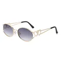 Gold metal heart sunglasses for women with purple gradient lenses and trendy frame - Gold Frame Double Grey