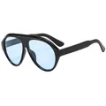 Oversized black frame sunglasses with light blue lenses for a stylish vacation look - Black Frame Blue Lens