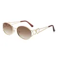 Women's heart detail sunglasses with round gradient lenses and gold metal frames - Gold Frame Double Tea