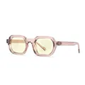 Square retro sunglasses with transparent tea frames and light yellow lenses for vintage look - Pink Frame Light Yellow Lens