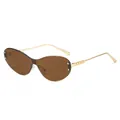Chic rimless oval sunglasses with brown lenses, gold metal temples, and silver rivet accents - Regular / Gold Frame Brown Lens