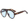 Occhiali da sole aviator oversize tartarugati con lenti azzurre alla moda da donna - Montatura Leopardata Lente Blu