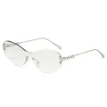 Frameless oval sunglasses with light grey lenses and decorative silver metal temples - Regular / Silver Frame Light Mercury