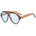 Oversized pilot sunglasses with brown translucent frames and light blue tinted lenses - Tea Frame Blue Lens
