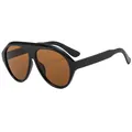 Oversized pilot sunglasses featuring glossy black frames and tinted brown lenses - Black Frame Tea Lens