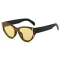 Retro cat-eye sunglasses with translucent amber frames and gold decorative accents - Black Frame Yellow Lens