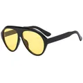 Oversized retro pilot sunglasses featuring bold black frames and bright yellow lenses - Black Frame Yellow Lens