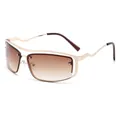 Y2K metal square sunglasses with gold wavy frames and brown gradient lenses for outdoor wear - Gold Frame Gradient Tea Lens