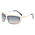 Square metal frame sunglasses with gold wavy temples and blue-brown gradient lenses - Gold Frame Blue and Yellow Gradient Lens
