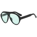 Oversized pilot sunglasses with shiny black frame and mint green transparent lenses - Black Frame Green Lens