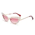 Cat-Eye-Metallsonnenbrille mit Perlenbesatz und Gläsern mit rosa Farbverlauf - Goldener Rahmen Doppelrosa