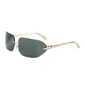 Retro rimless sunglasses with dark green lenses and golden metal snake-shaped temples - Gold Frame Green
