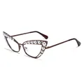 Lunettes œil de chat en métal marron avec perles et verres clairs pour femmes - Monture Thé Verre Transparent